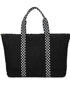 Vintage Havana Black Woven Tote with Checkerboard Straps